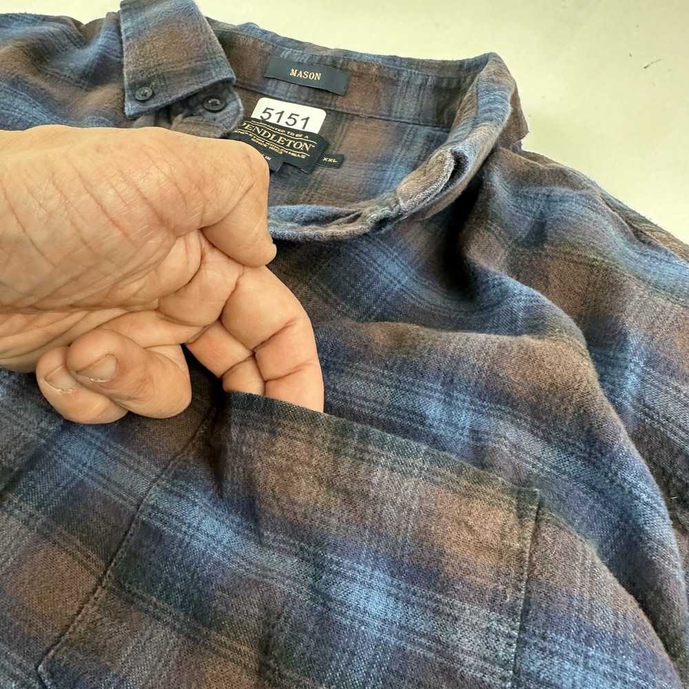 Pendleton Mason Shadow Plaid Flannel Cotton Shirt Mens XXL Blue Brown 2XL - Picture 3 of 10
